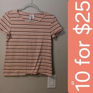 Divided Pink and Black Striped Short Sleeve Tee